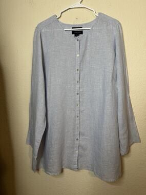 EUC TAHARI Women’s Light Blue 100% Linen Button Front Top Size 1X Casual Dressy